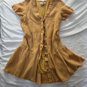 Lost in Lunar Boho Cotton Gauze Mini Dress Mustard S